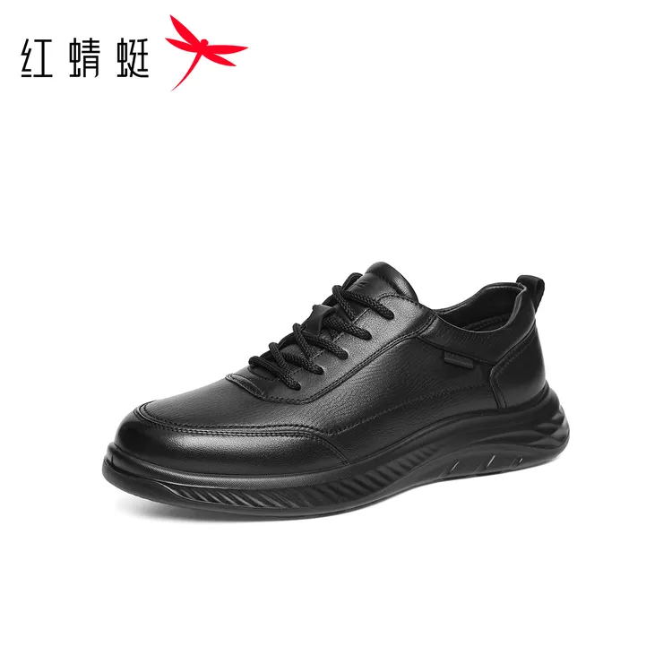 红蜻蜓运动休闲皮鞋2025秋季新款男鞋厚底舒适爸爸鞋真皮男士鞋子