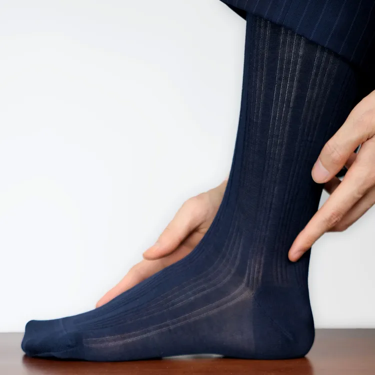 RUGHE SUPIMA匹马棉长筒及膝条纹商务正装袜夏季透气男袜