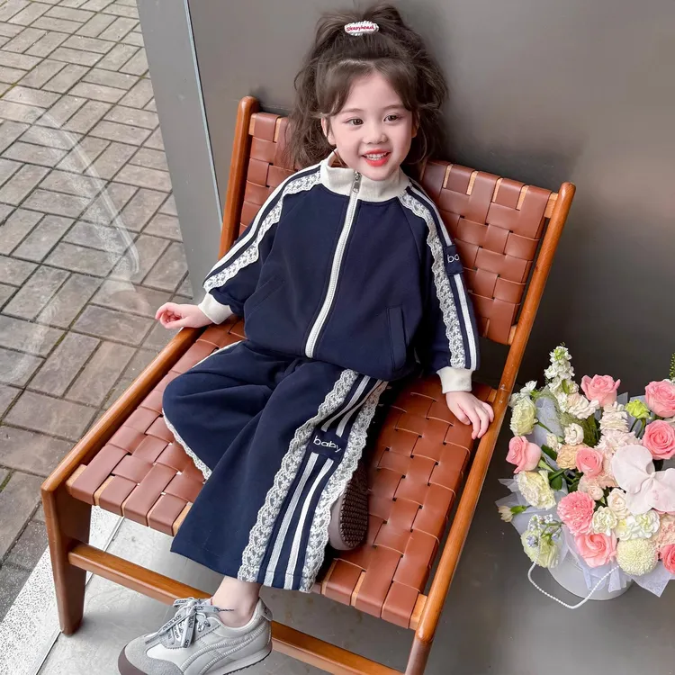 MK&UR.BV女童套装秋装2025新款儿童洋气外套开衫女宝宝条纹两件套