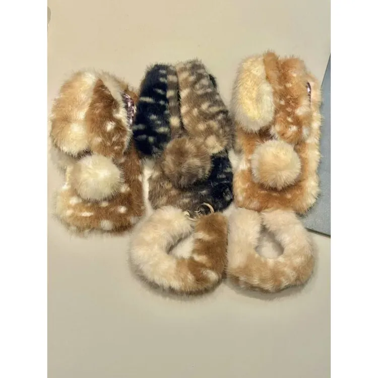 冬季软萌毛绒撞色鹿纹毛长耳兔适用于iphone17promax苹果16手机壳