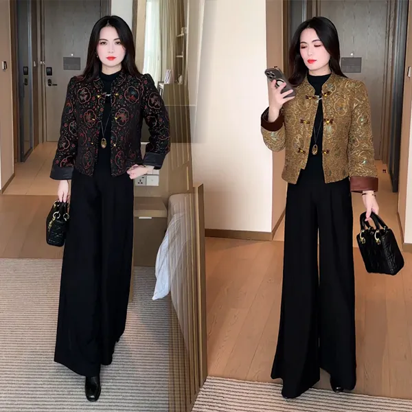 2025秋冬新款新中式穿搭时尚气质休闲洋气国风显瘦提花短外套103