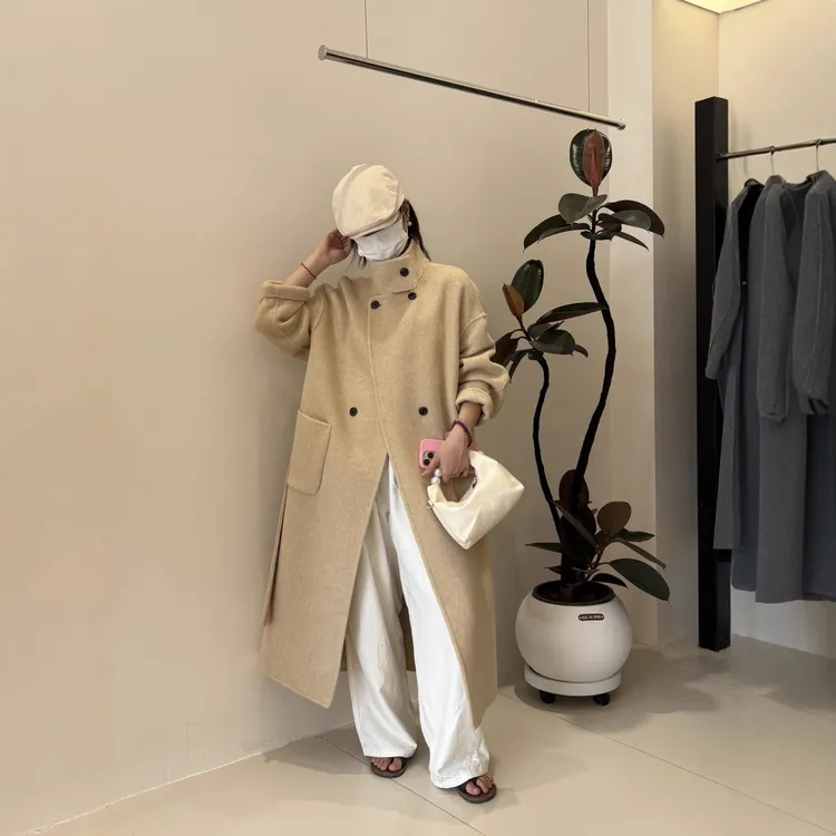 阔版时尚秋冬新款双面羊绒大衣女中长款韩版宽松显瘦羊毛呢外套