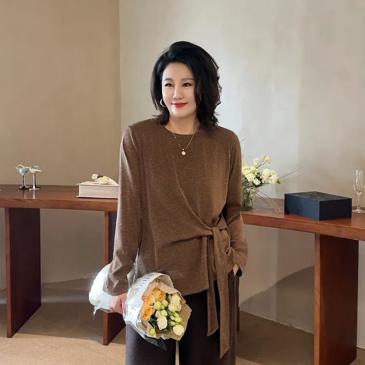 微胖女装【温婉秋风】系带长袖T恤秋季打底衫内搭新款20831