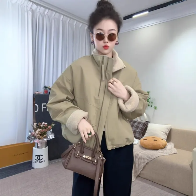 短款加绒羊羔毛外套女秋冬装新款2025韩版流行小个子加厚保暖上衣