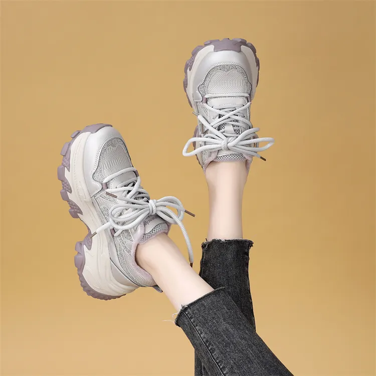 欧洲站软皮老爹鞋女款单鞋2025冬季新款百搭厚底增高休闲鞋运动鞋