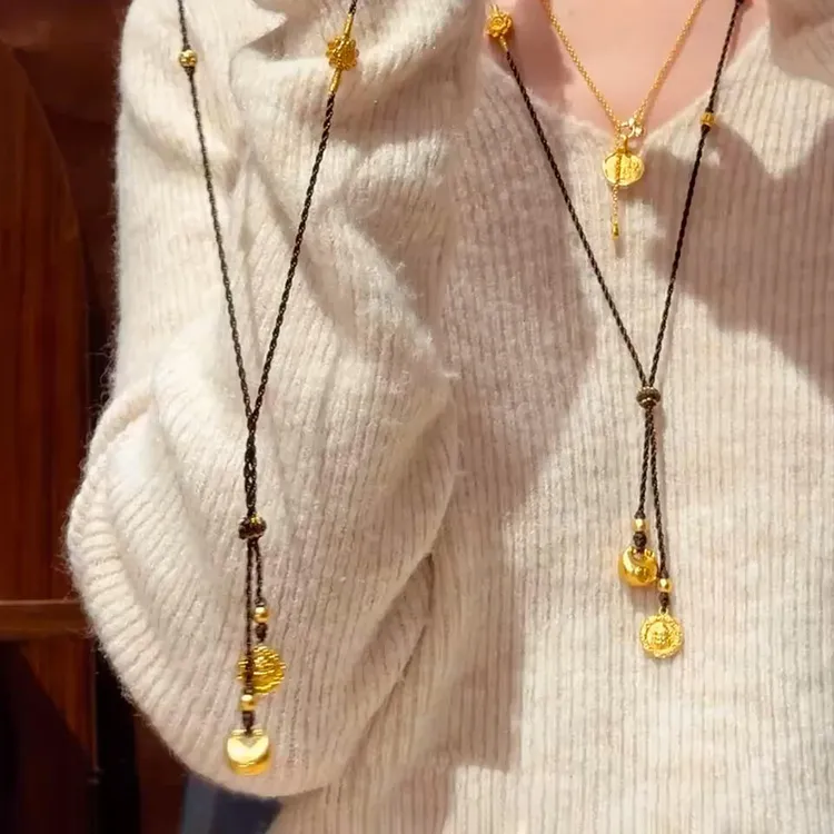 铜合金项链 国风财神小胖福吊坠项链2025新款高颜值秋冬编织颈链