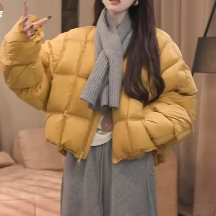 韩版2025冬季新款宽松保暖加厚面包服棉服女潮流纯色棉服外套女
