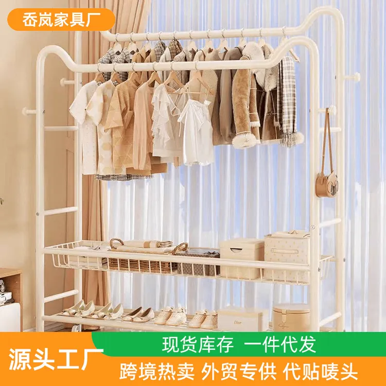 衣帽架落地衣架卧室内家用晾衣架衣服收纳置物架双杆挂衣架子衣柜