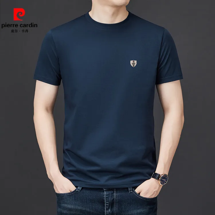 皮尔卡丹/高档夏季新款男t恤短袖色时尚薄款冰丝修身中年韩版男圆