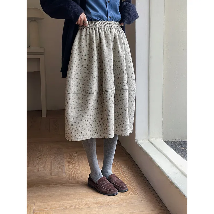 【捣蛋小琳专属】有风YFeeling 韩系氛围感小碎花花苞中长裙女冬季半身高腰裙