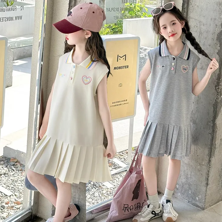 女童夏季韩版学院风polo无袖背心连衣裙中大童洋气儿童夏装裙子潮