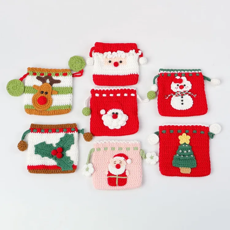成品手工编织毛线圣诞老人圣诞节可爱礼物耳机包钥匙零钱包送女生