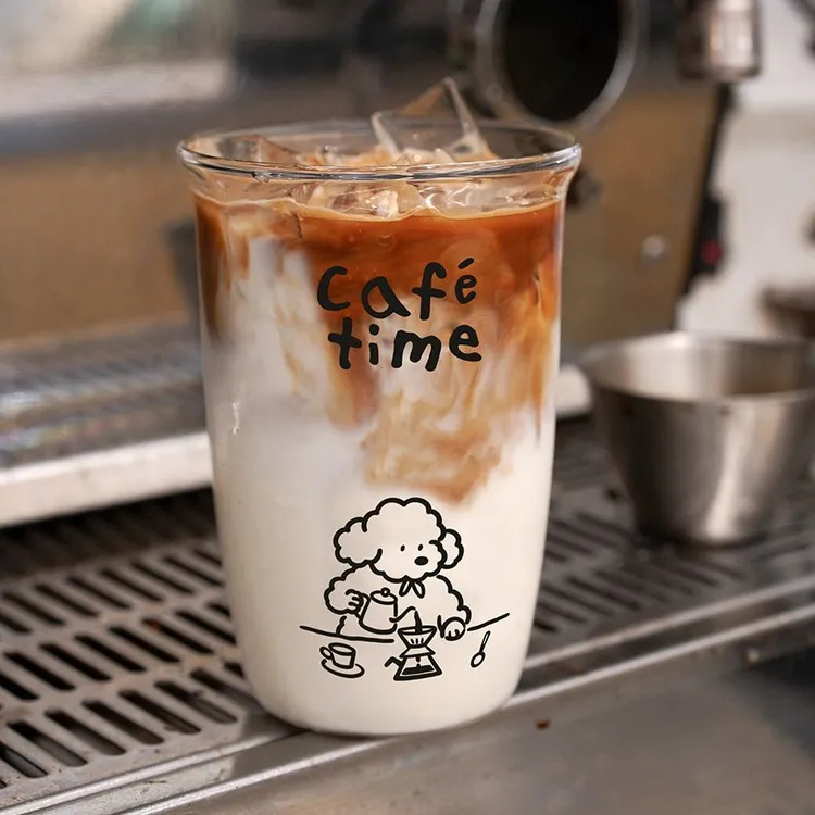 高硼硅ins风彩色字母治愈系多巴胺色系透明玻璃杯咖啡杯果汁水杯