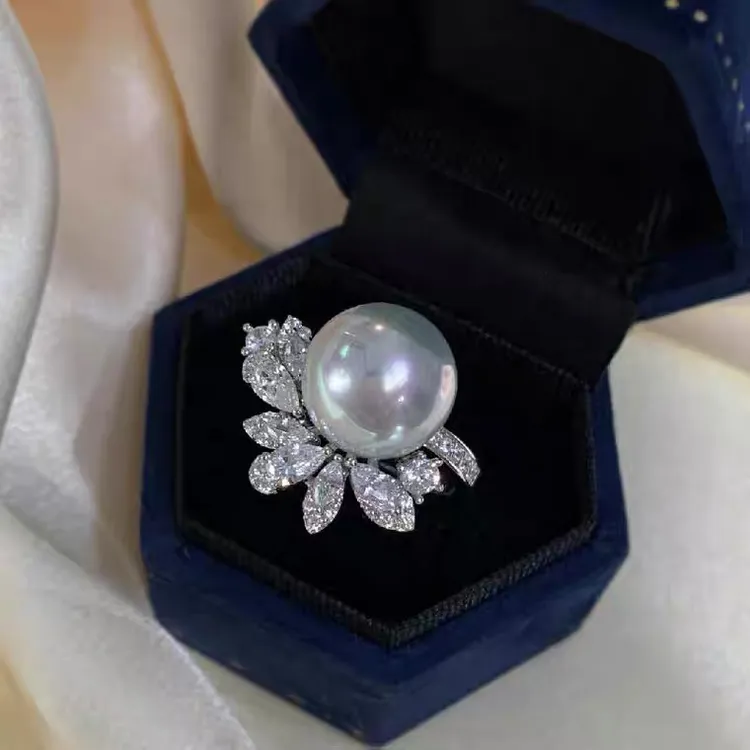 天然正品海水澳白珍珠戒指10-11维纳斯冷白光s925银繁花戒指耳钉