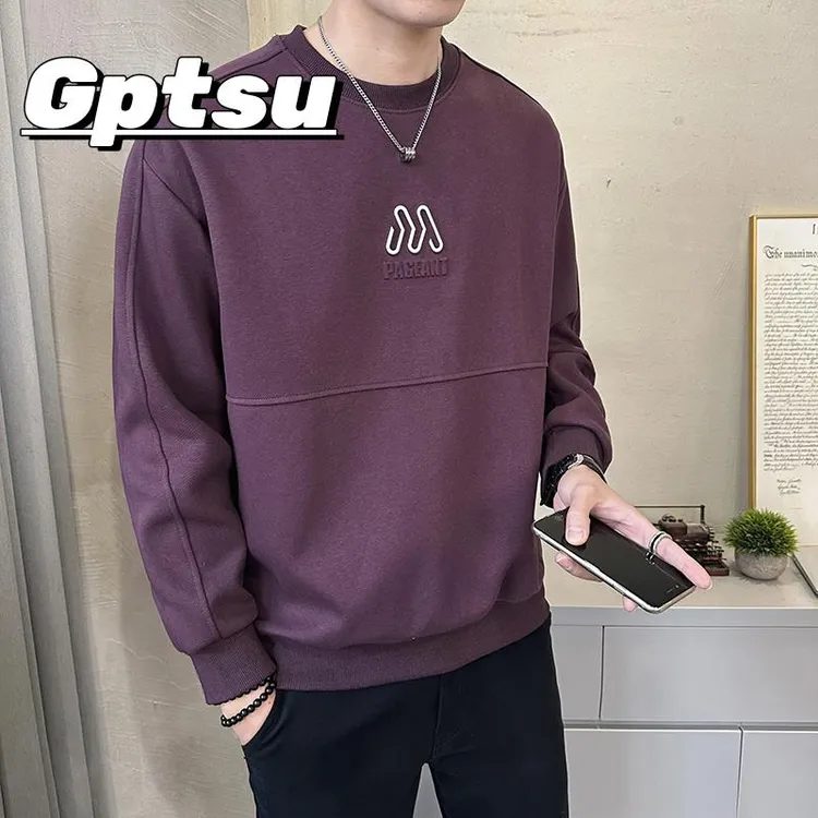 GPTSu春秋季新款圆领T恤男士重磅卫衣潮流宽松打底衫百搭外穿上衣