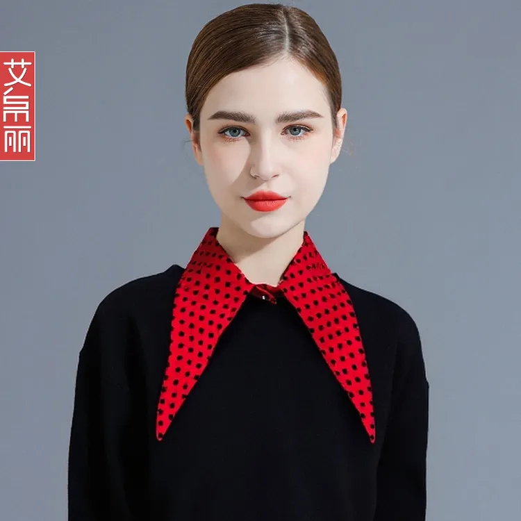 高端品质假领子女秋冬百搭时尚印花波点大尖领衬衫领女衬衣领春秋