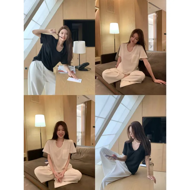 【棉麻口袋T】2色！松弛毛边圆领宽松口袋薄款基础百搭T恤