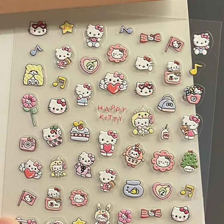 小红书同款可爱Hello Kitty美甲贴纸浮雕立体凯蒂kt水杯键盘少女