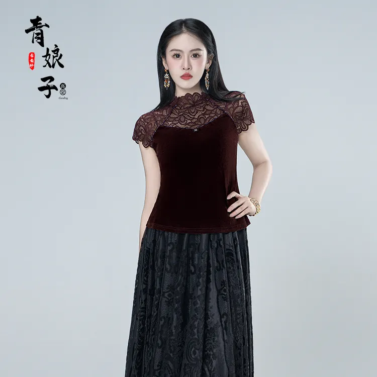 青娘子-（晚风）蕾丝拼接气质纯欲慵懒风知性百搭套头上衣61274