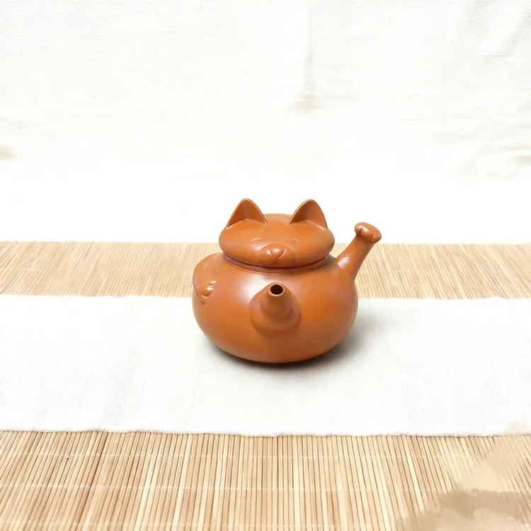 潮州朱泥壶招财猫创意实用容量约120毫升可爱可断水摆设好寓意