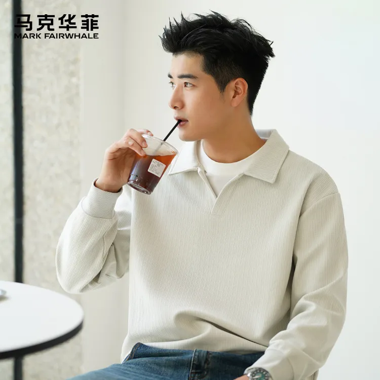 马克华菲polo领卫衣男秋季2025新款宽松休闲百搭翻领假两件长袖