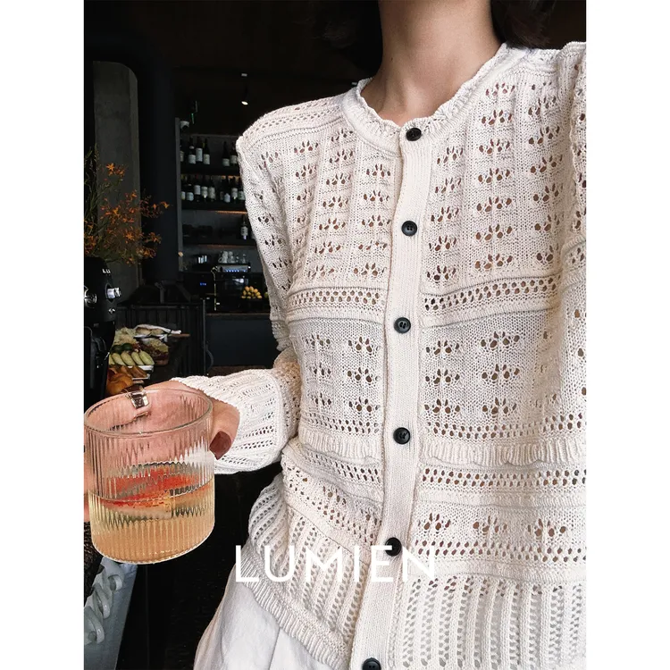 【LUMIEN】休闲风镂空设计感和纸棉高密长袖针织开衫上衣LX5DSS178