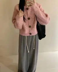 H6284 韩系圆领纽扣短款针织开衫 早秋慵懒风外搭上衣！