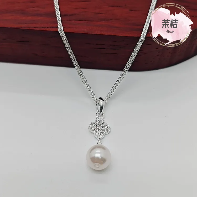 坠链均足银 足银套链  百搭肖邦链+满钻贝珠吊坠    时尚高级