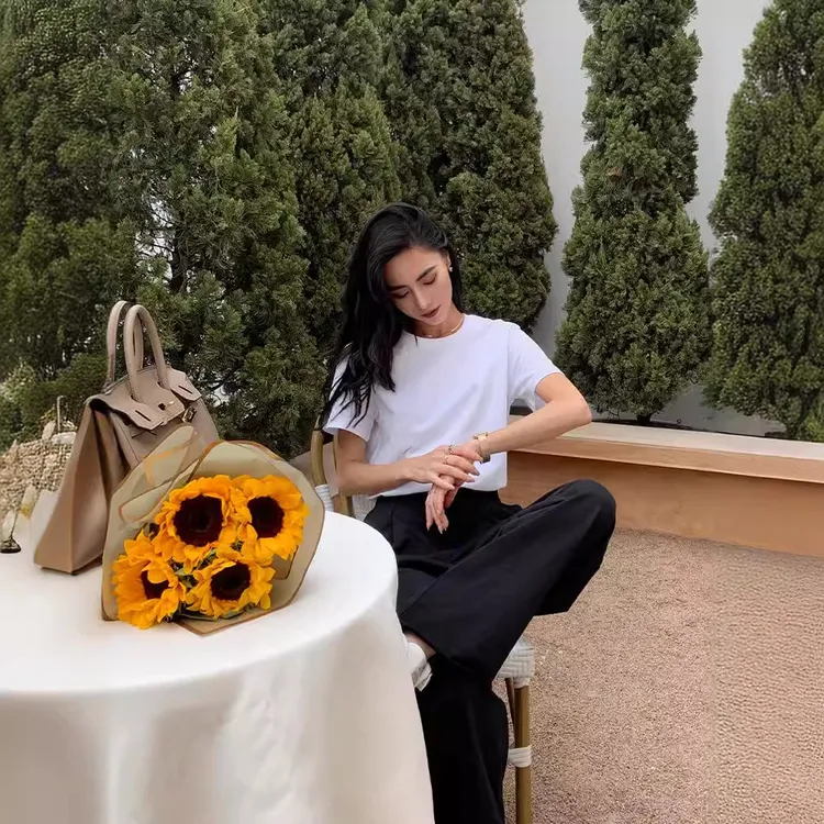 白恤女装纯棉纯白短袖宽松圆领内搭上衣纯色短袖正肩白色打底衫