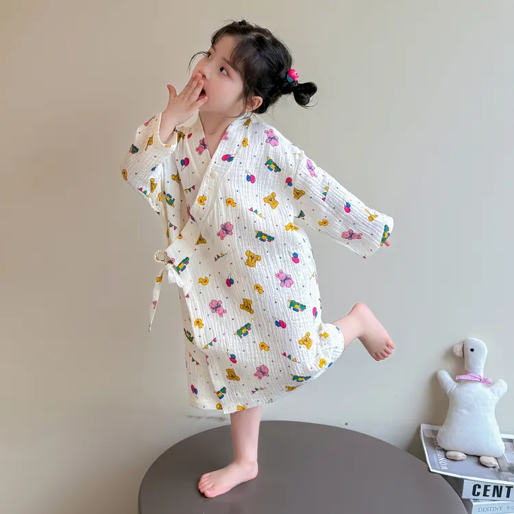 儿童纯棉纱布吸水浴巾可穿式女童浴袍家居服洗澡睡袍卡通女宝睡衣