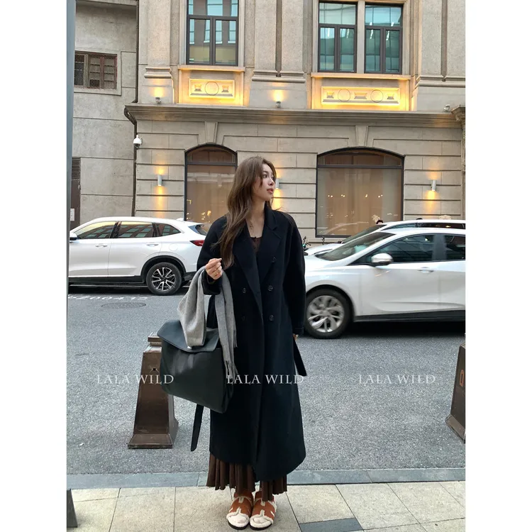 野生辣辣“海德冬日”荃澳毛羊毛大衣秋冬宽松中长款双面呢外套女