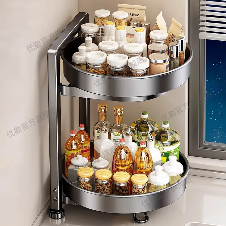 旋转调料置物架厨房多功能调料品架子台面转角调味瓶罐收纳架