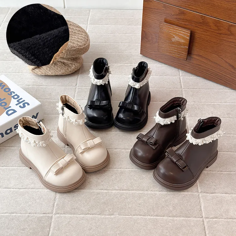 ABC女童靴子冬季洋气新款儿童女孩公主靴二棉加绒马丁靴皮靴短靴