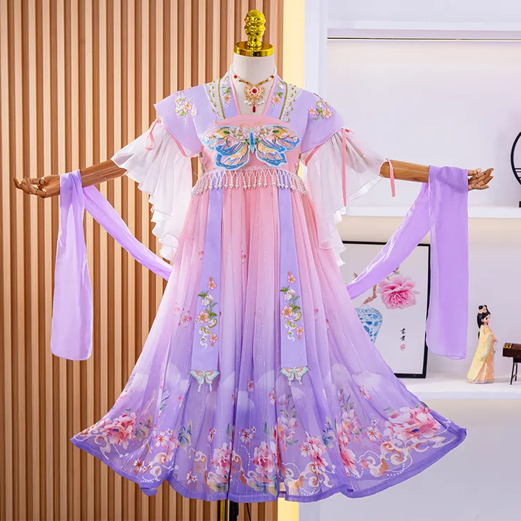 99110女童中国风夏季民族汉服齐胸襦裙刺绣古风连衣裙唐装公主裙