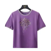 国色天香牡丹花图案圆领短袖T恤-80319