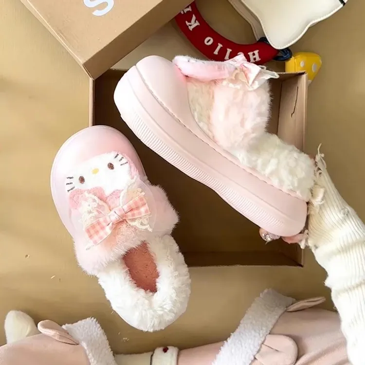 See.u原创可爱卡通少女心舒适保暖加绒棉鞋女2025秋冬新款厚底蝴