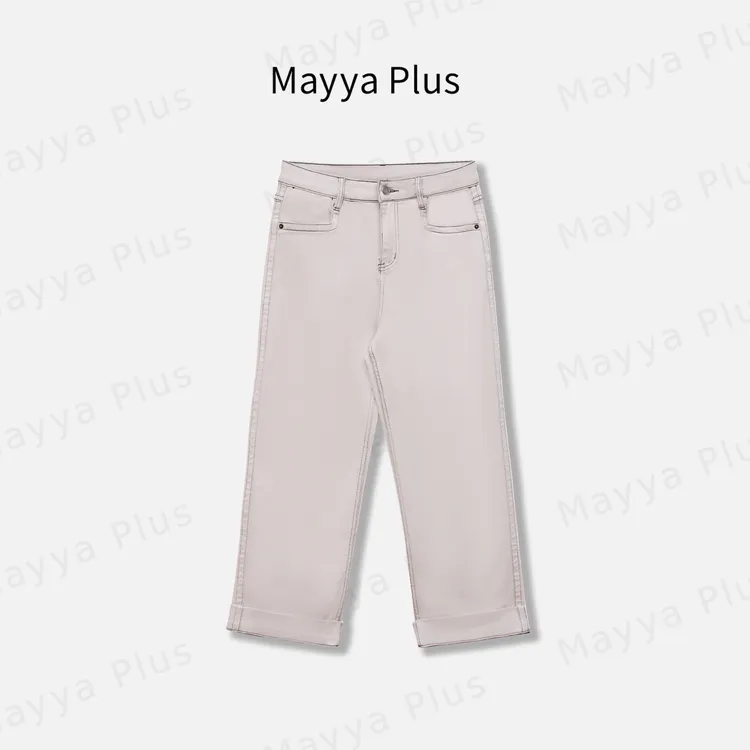 【标签裤】Mayya Plus麦芽定制流光风百搭直筒九分牛仔裤子32537133