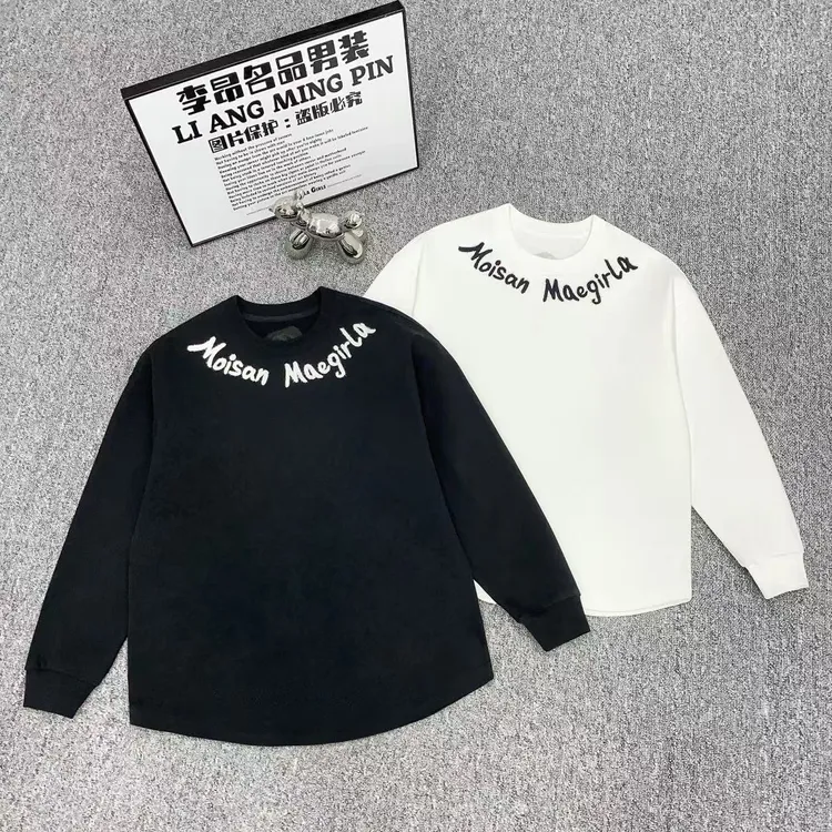 潮牌高定长袖T恤男士秋冬加厚纯棉保暖美式休闲刺绣百搭圆领上衣