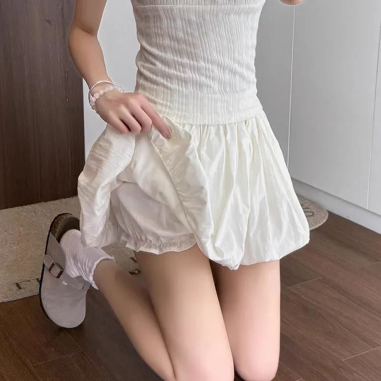 冰丝花苞裙子女2025夏季新款南瓜裤高腰显瘦短裙小个子蓬蓬半身裙