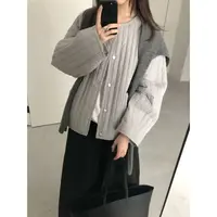 J-V2405#温柔又保暖~圆领竖条纹复古显瘦夹棉外套