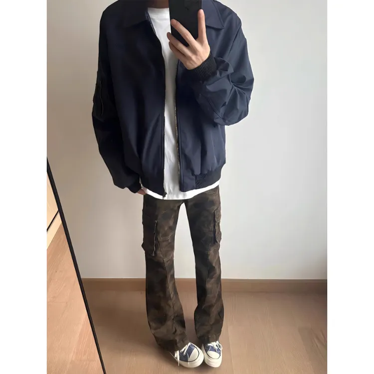 藏青色ma1飞行员夹克男秋季潮牌美式cleanfit翻领棒球服短款外套