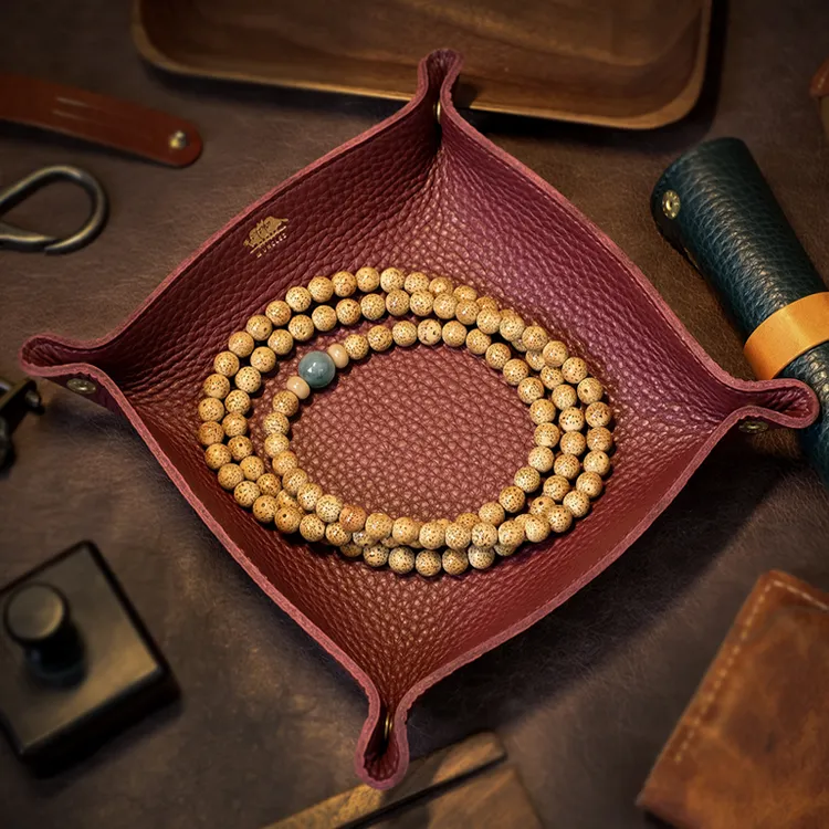 真皮收纳托盘 文玩手串珠子珠宝展示托盘 折叠便携皮盘化妆品收纳