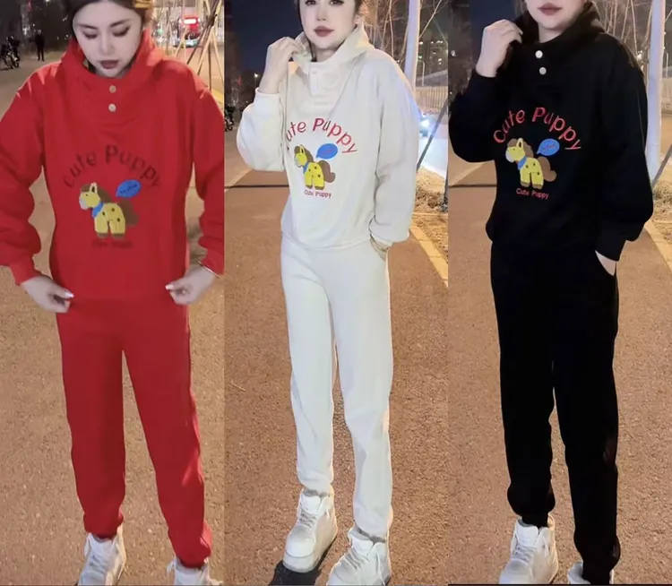 2205新款加绒套装连帽+裤子休闲运动百搭减龄套头