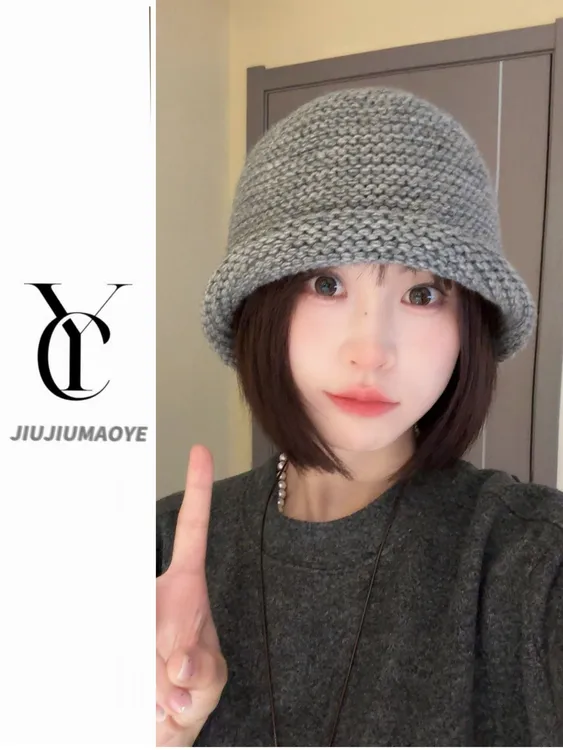 卷檐渔夫帽小香风秋冬显脸小帽子女士日系加厚包头帽编织时尚