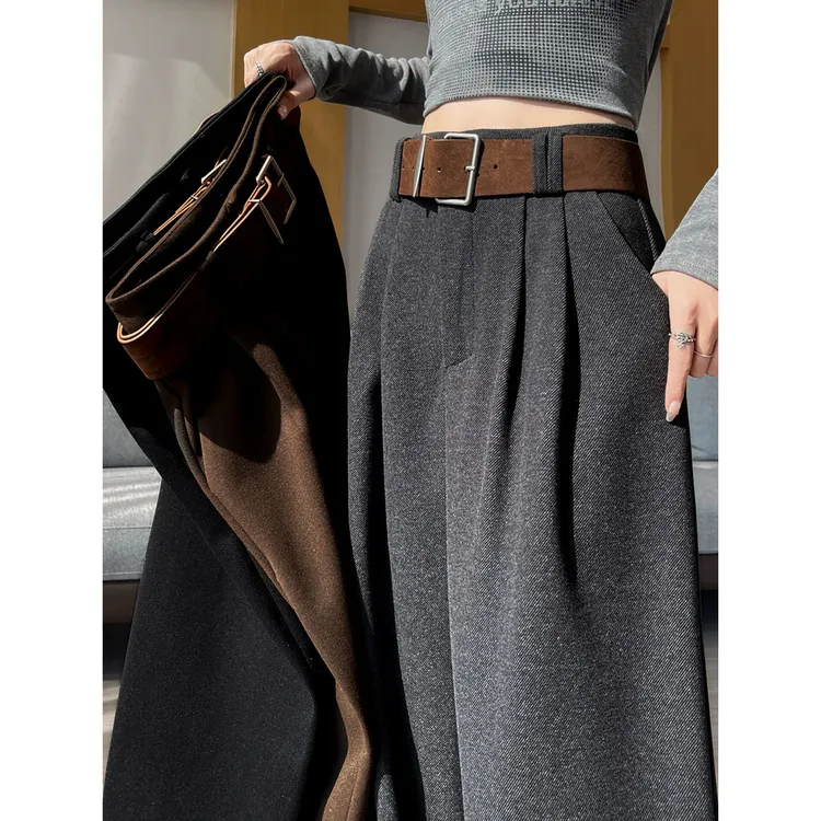 高级感加厚毛呢西装裤女秋冬2026新款宽松显瘦直筒垂感拖地阔腿裤