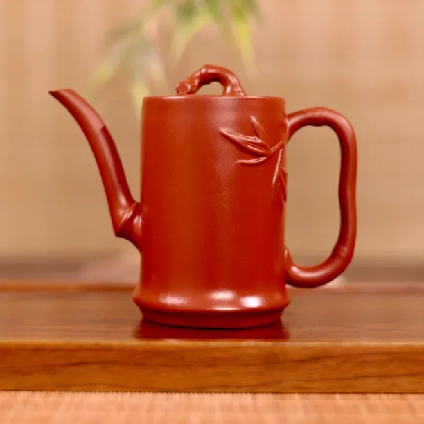 原矿紫砂朱泥高竹节竹段紫砂茶壶泡茶壶正品名师仿生壶