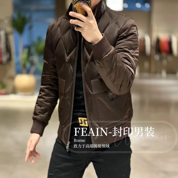 【鹅绒拼真皮】高端定制菱形格定位真皮拼接鹅绒服25330