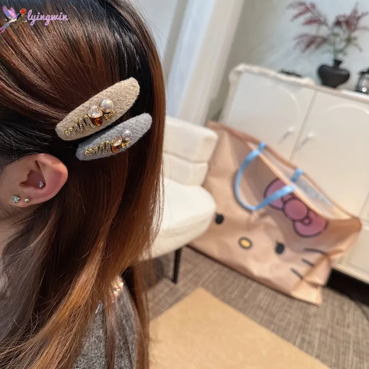 复古毛绒水钻爱心蝴蝶结bb夹高级感闪钻侧边夹刘海碎发夹子掰掰夹