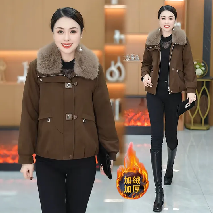 2025冬季新款加绒加厚毛领短外套女时尚洋气宽松显瘦保暖棉袄上衣