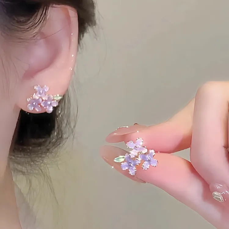 合金亚克力耳饰 精致滴油花朵925银耳环女气质温柔无耳洞蚊香盘耳
